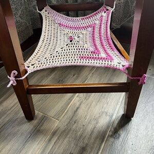 Handmade Pink and Cream Crochet Cat Hammock - Pet Comfort